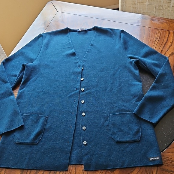 Saint James New Wool Blue Cardigan Sweater Est. Size Large - Picture 15 of 16